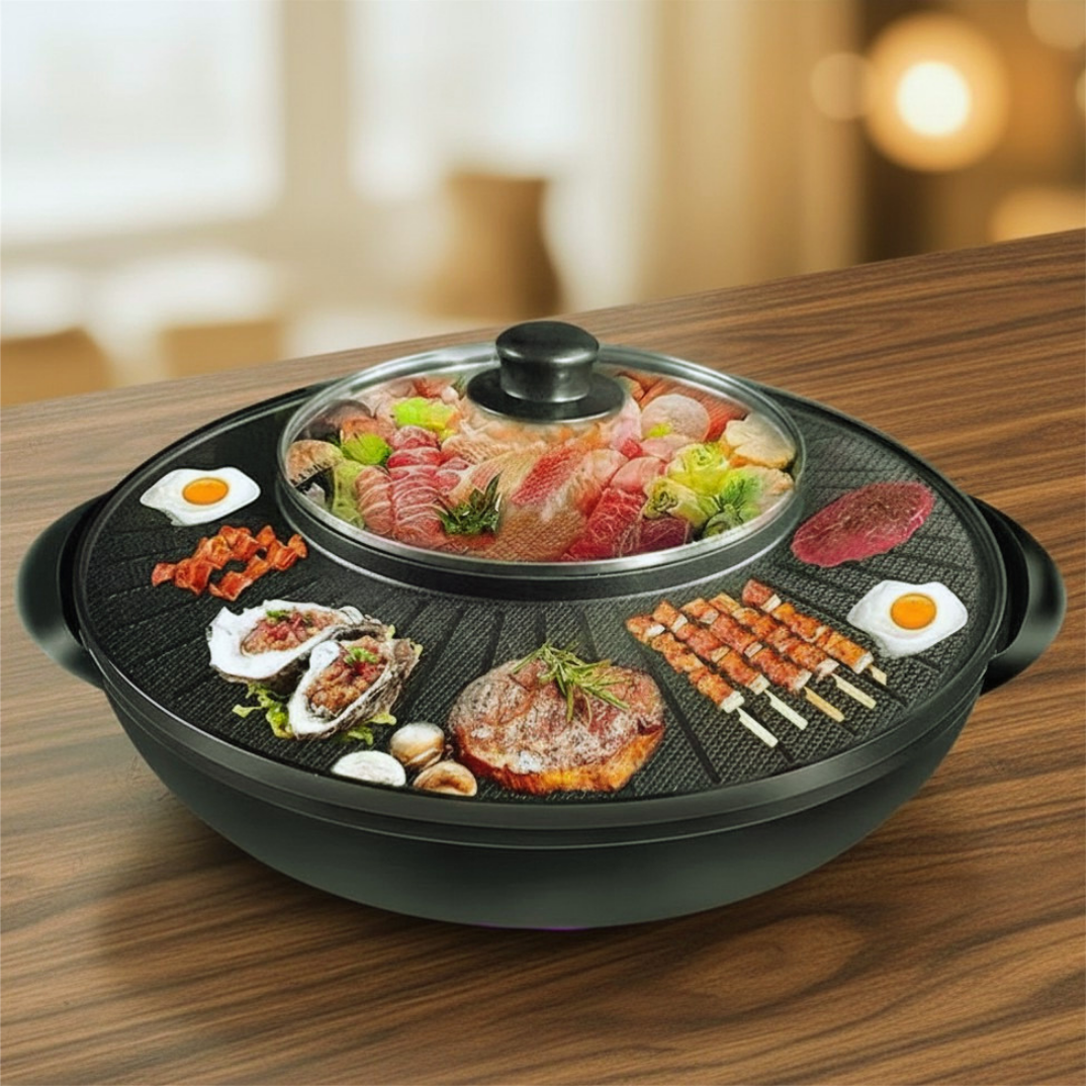 Electric Korean BBQ Grill Hot Pot 2in1 Non Stick Cooker