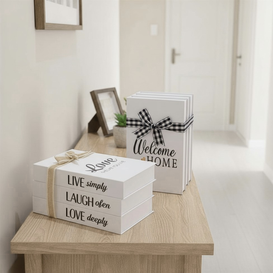 Decorative Faux Book Stack Set Farmhouse Bookshelf & Coffee Table Décor