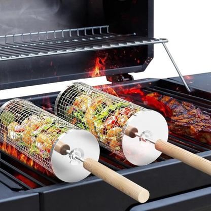 Stainless Steel Rolling BBQ Grill Basket
