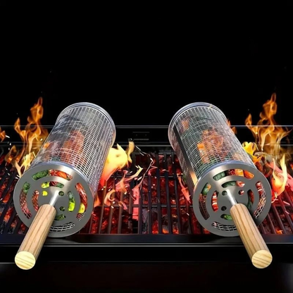 Stainless Steel Rolling BBQ Grill Basket