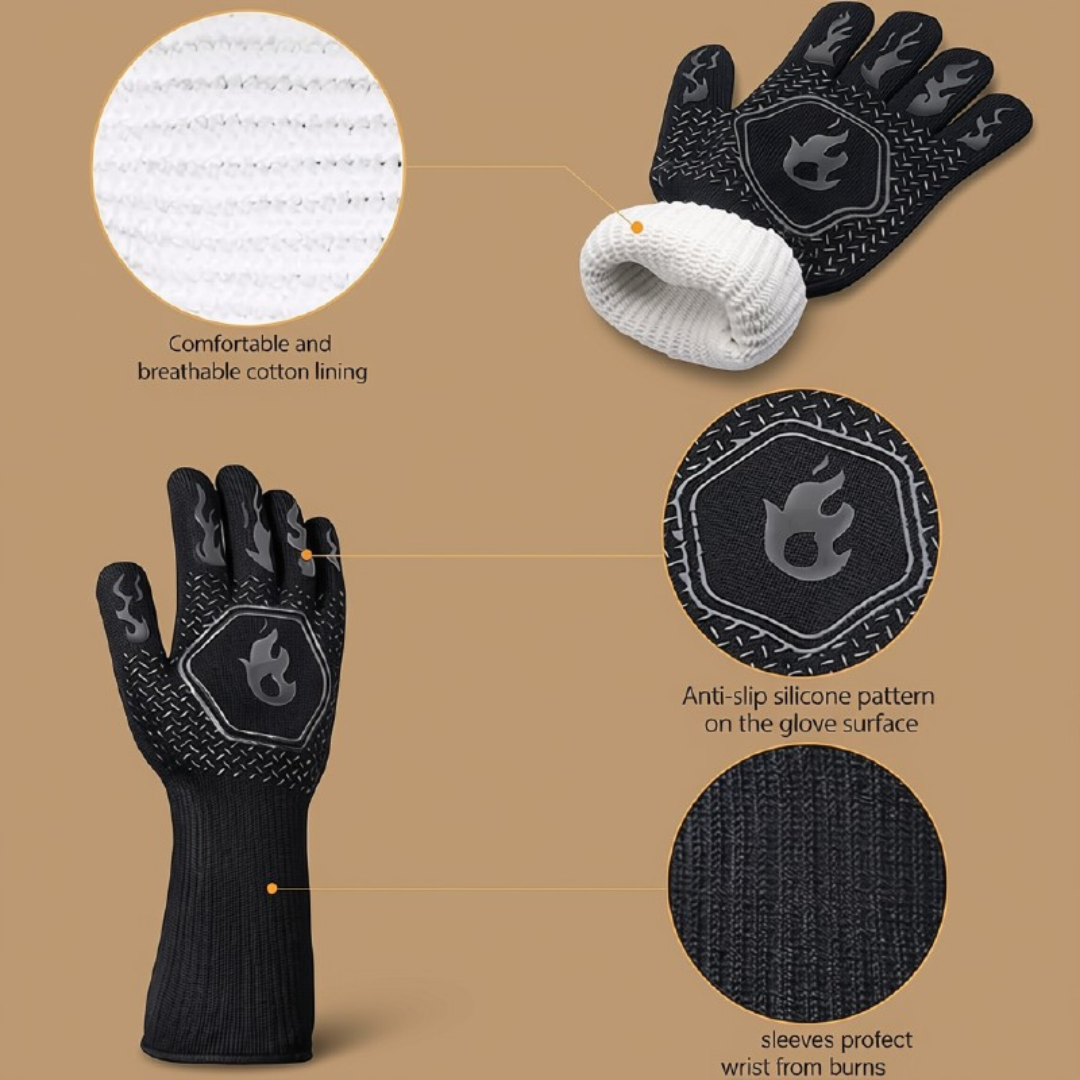Heat Resistant BBQ Grill Gloves Silicone Non Slip Oven Mitts
