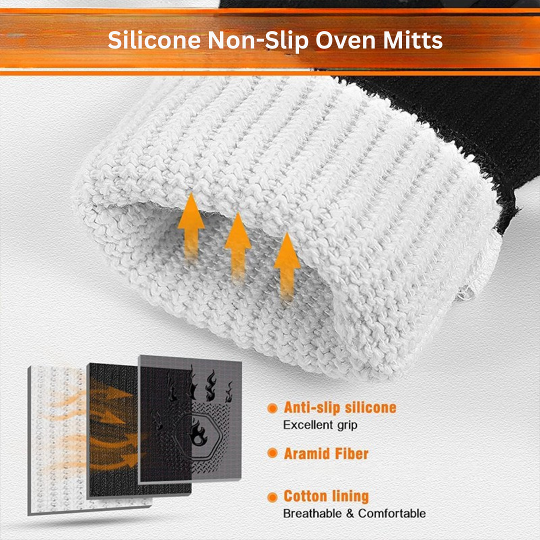 Heat Resistant BBQ Grill Gloves Silicone Non Slip Oven Mitts