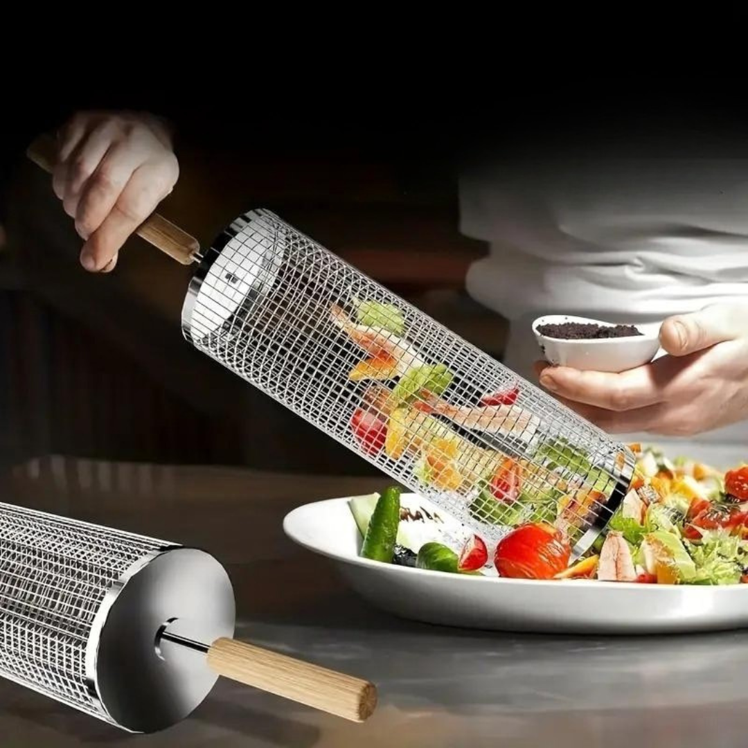 Stainless Steel Rolling BBQ Grill Basket