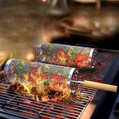 Stainless Steel Rolling BBQ Grill Basket