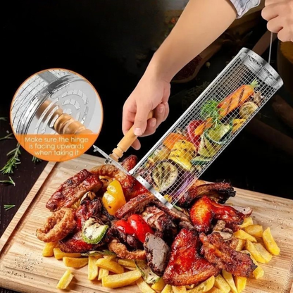 Stainless Steel Rolling BBQ Grill Basket