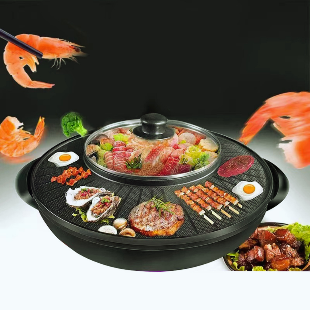 Electric Korean BBQ Grill Hot Pot 2in1 Non Stick Cooker