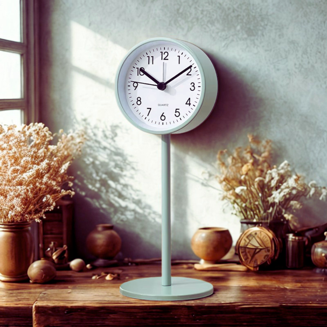 Metal Desk Alarm Clock Retro Pedestal 8.4"/21cm