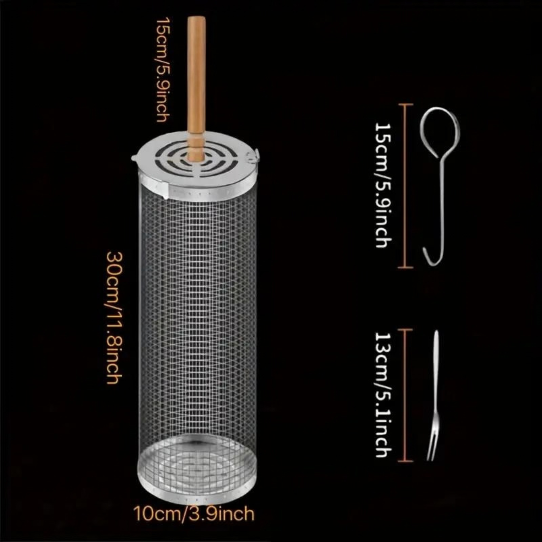 Stainless Steel Rolling BBQ Grill Basket